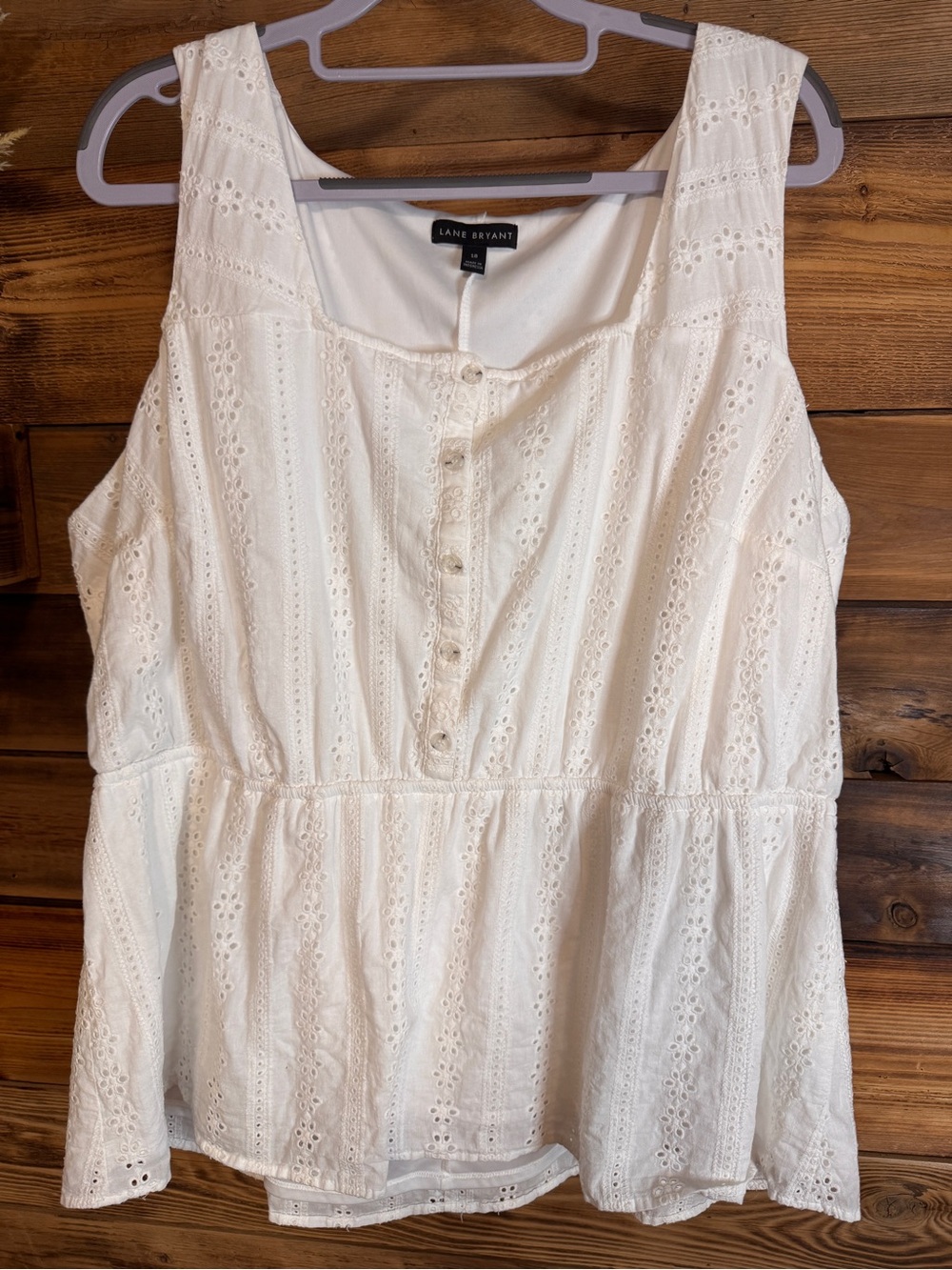 Lane Bryant White Eyelet Peplum Tank Top | Size 18